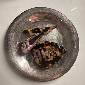 Charles J. Wahba French Tortoise Hair Barrettes +Japanese Kimono Clip -Set of 3